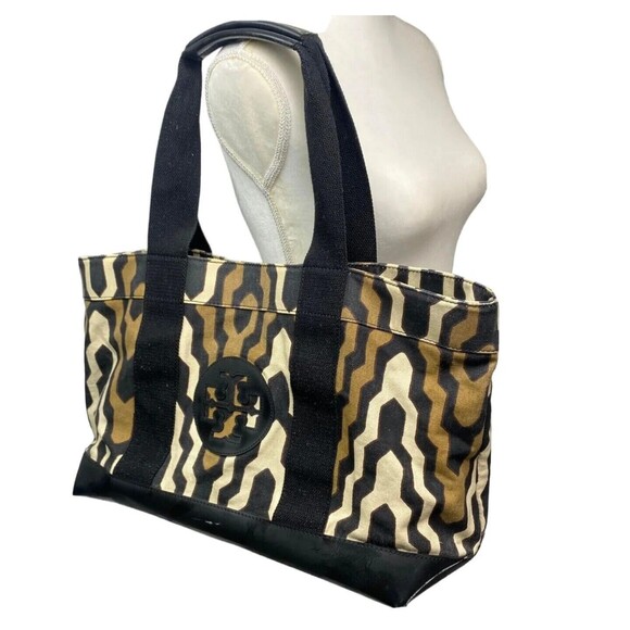 Tory Burch Ella Exotic Geometric Print Fabric Tote Hand Bag  Purse Shoulder Bag - Picture 2 of 15